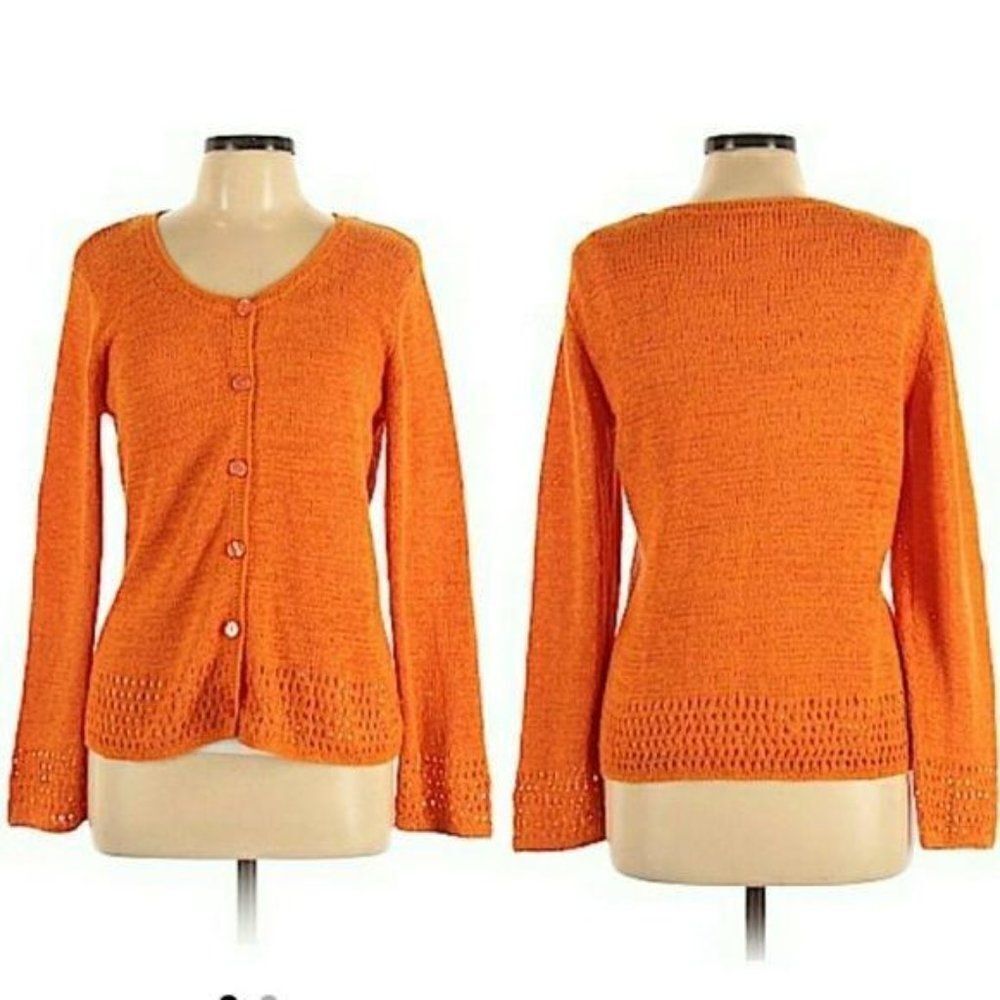 90's Coldwater Creek Open Knit Eyelet Hem Button Down Cardigan‎ Orange Sz L